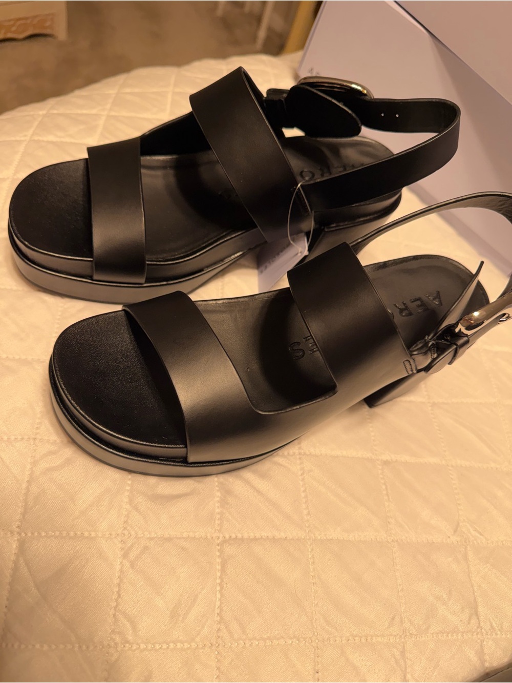 AEROSOLES Black Two-Strap Platform Sandals